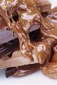 Chocolate bars with melted chocolate