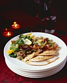 Chicken breast with date stuffing, couscous & chicory salad