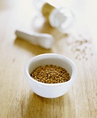Mustard seeds in a mortar