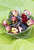 Dried roses and lavender in glass bowl