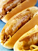 Hot dogs with fried sausages