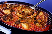 Chicken pieces on barbecue