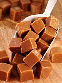 Caramel squares in a scoop