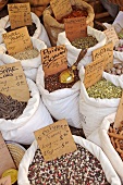 Various spices on a market stall (France)