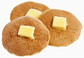 Three Scotch pancakes with butter