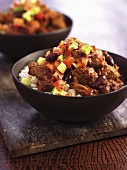 Chilli beef on rice with salsa