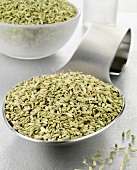 Fennel seeds on a spoon and in a bowl