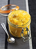Picalilli in a preserving jar (spiced mustard pickle)