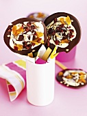 Chocolate and dried fruit lollipops