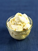 Clotted cream in a glass bowl