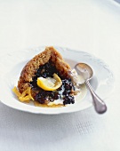 Blueberry and lemon pudding with custard