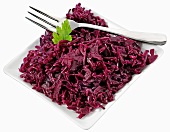 Red cabbage on plate with fork