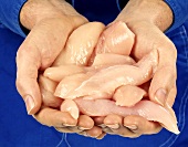 Hands holding fresh chicken fillets