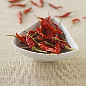 Dried chillies in white dish