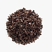 A heap of chocolate curls (overhead view)