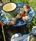 Grilled seafood kebabs with saffron mayonnaise