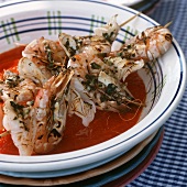 Grilled squid and prawn kebabs