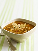 Vegetable soup with pasta and cheese