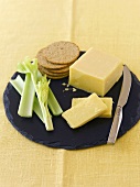 Cheddar cheese with celery and crackers