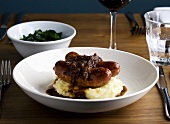 Sausage and mash with onion gravy