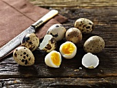 Boiled quails' eggs on wood
