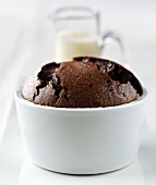 Chocolate soufflé in a soufflé dish