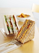 Sandwiches in plastic packaging to take away