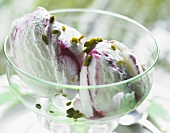 Raspberry yoghurt ice cream with pistachios