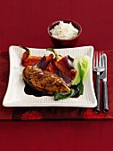 Chicken breast with vegetables and rice (Asian)