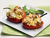 Red peppers stuffed with rice and cheese