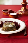 Spinach souffle with cheese and dried tomatoes