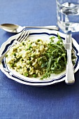 Pea and mint risotto with mascarpone and rocket salad