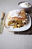 Apple strudel with whipped cream