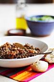 Lentils with chestnuts, bread roll