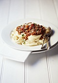 Ribbon pasta with mince sauce