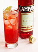 Campari with ice cubes