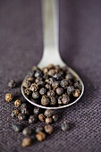 Black peppercorns with spoon