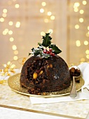 Christmas pudding with holly