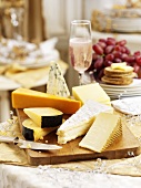 A selection of English cheeses as part of Christmas dinner