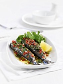 Fried sardines with herbs and lamb's lettuce