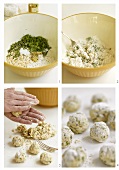Herb dumplings being prepared
