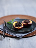 Roasted peaches filled with a rum and chocolate mixture
