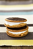 Moon pies (biscuits with a marshmallow filling) with chocolate icing and peanut butter