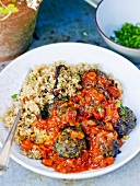 Meatballs in tomato-basil sauce and arrabiata risotto