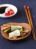 Wraps with roasted duck breast and vegetables