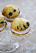 Whoopie Pie with blueberries on a crystal bowl