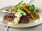 Grilled steak with Bernaise sauce and carrots