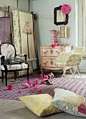 Bedroom with pink chest of drawers