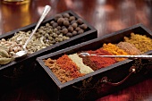 Various spices in a wooden box (Arabia)