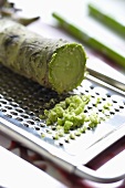 A wasabi root with a grater (wasabia japonica)
